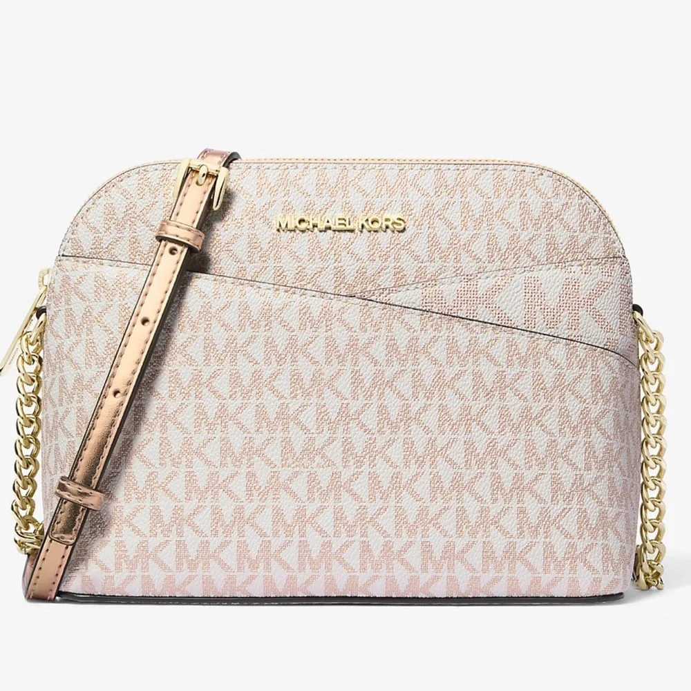 Michael Kors Jet Set Travel Medium Metallic Signature Logo Dome Crossbody NWT